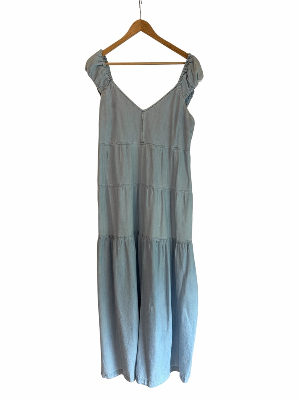 Summer concert ready, just add boots! Tiered Denim Maxi with Cap Sleeves